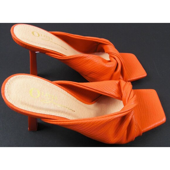 Olivia Ferguson Women's Slip-on Orange Heels Opened Toe Pump Size 7 - Picture 2 of 5